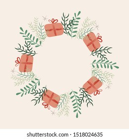 Vector christmas frame. Holiday wreath