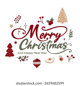 Marco de Navidad de Vector, postal con Elementos de vacaciones. Antecedentes de Festiva.