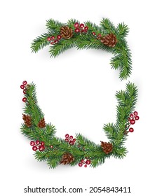 Vector Christmas frame with from realistic branches tree wreath with place for your winter text copy space.