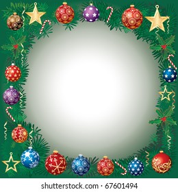 vector Christmas garland with blue and red balls and Golden stars