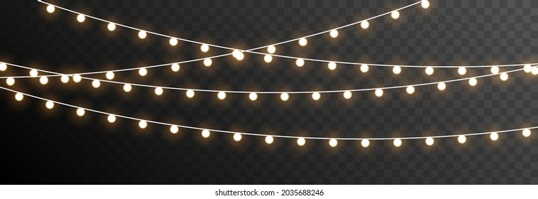 Vector Christmas Garland On An Isolated Transparent Background. Light, Light Garland PNG, Christmas Decoration.