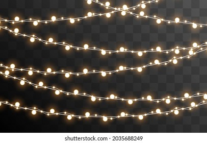 Vector Christmas Garland On An Isolated Transparent Background. Light, Light Garland PNG, Christmas Decoration.