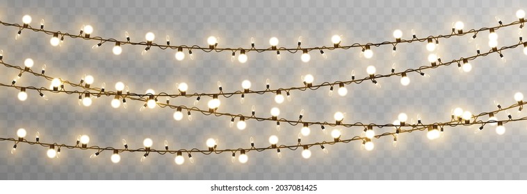 Vector Christmas Garland On An Isolated Transparent Background. Light, Light Garland PNG, Christmas Decoration.