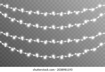 Vector Christmas Garland On An Isolated Transparent Background. Light, Light Garland PNG, Christmas Decoration.