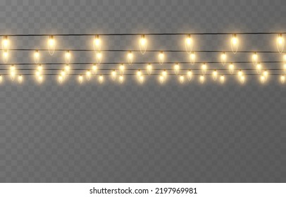 Vector Christmas Garland On An Isolated Transparent Background. Light, Light Garland PNG, Christmas Decoration.