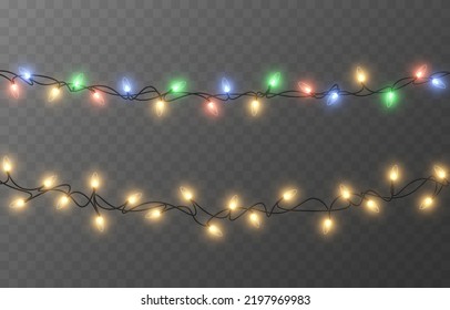 Vector Christmas Garland On An Isolated Transparent Background. Multicolored Lights. Light, Light Garland PNG, Christmas Decoration.