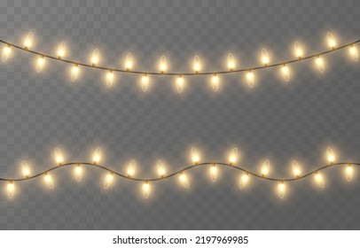 Vector Christmas Garland On An Isolated Transparent Background. Light, Light Garland PNG, Christmas Decoration.