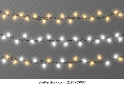 Vector Christmas Garland On An Isolated Transparent Background. Light, Light Garland PNG, Christmas Decoration.