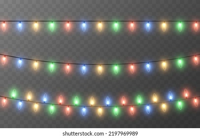 Vector Christmas Garland On An Isolated Transparent Background. Multicolored Lights. Light, Light Garland PNG, Christmas Decoration.