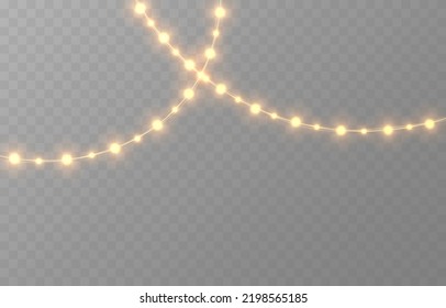 Vector Christmas Garland On An Isolated Transparent Background. Light, Light Garland PNG, Christmas Decoration.