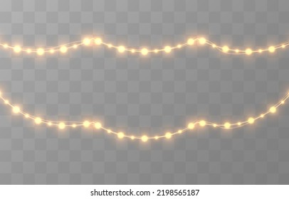 Vector Christmas Garland On An Isolated Transparent Background. Light, Light Garland PNG, Christmas Decoration.