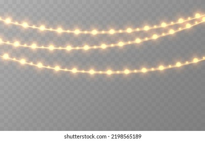 Vector Christmas Garland On An Isolated Transparent Background. Light, Light Garland PNG, Christmas Decoration.