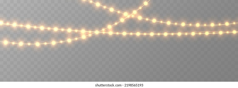 Vector Christmas Garland On An Isolated Transparent Background. Light, Light Garland PNG, Christmas Decoration.