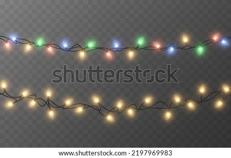 Vector Christmas garland on an isolated transparent background. Multicolored lights. Light, light garland PNG, Christmas decoration.