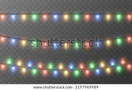 Vector Christmas garland on an isolated transparent background. Multicolored lights. Light, light garland PNG, Christmas decoration.