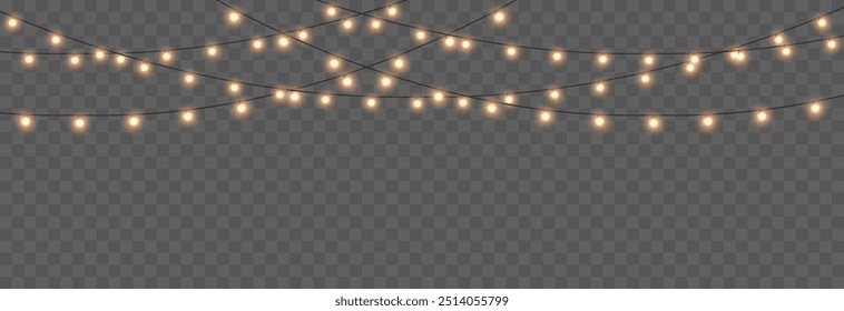 Vector Guirnalda de Navidad png. Navidades luz png. Decoración de Festiva, guirnalda con luces doradas, lámpara led.