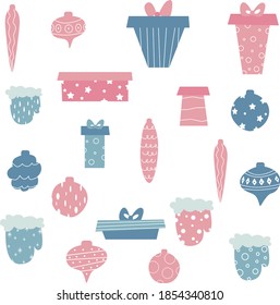 Caja de regalo de navidad vectorial y decoración en tonos pastel