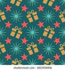 Caja de regalo de Navidad vectorial fondo de patrón sin fisuras.