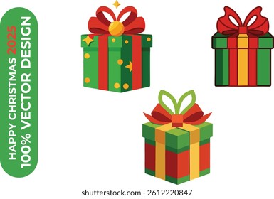 Vector Christmas Gift Boxes Set  Festive Wrapped Presents 2025