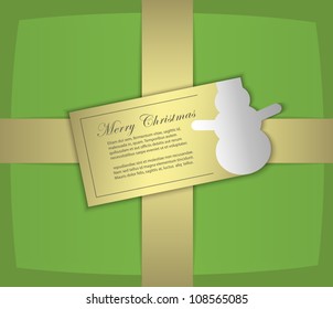 vector christmas gift green gold label snowman