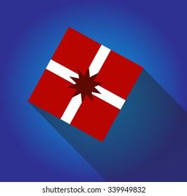 Vector christmas gift icon with shade. Isolation over blue background.