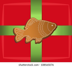 vector christmas gift label card fish carp