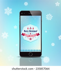 vector christmas gift phone merry christmas ad poster card with black phone smart phone