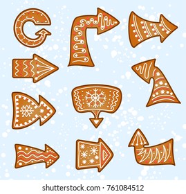 Vector christmas ginger bread cookie set with arrows