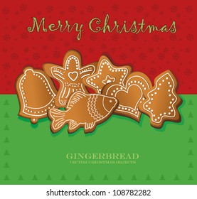 vector christmas gingerbread card red green