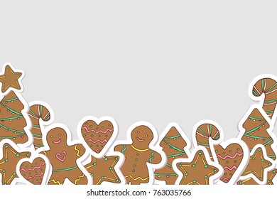 Vector Christmas gingerbread cookies decorative frame. Hand drawn holidays decoration, blank template