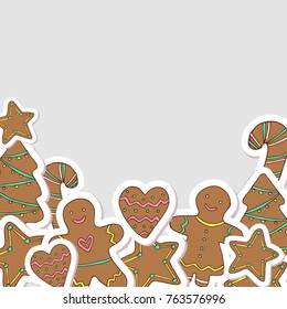 Vector Christmas gingerbread cookies decorative frame. Hand drawn holidays decoration, blank template