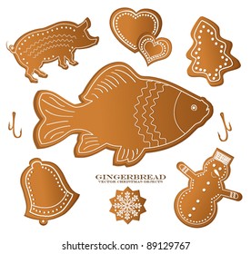 vector Christmas gingerbread figure fish carp pig