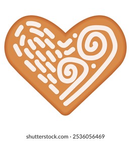 Vector Christmas gingerbread in heart shape for decorating winter gingerbread illustrations. Baking with icing 