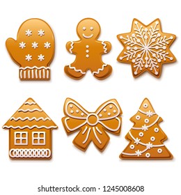 Vector Christmas Gingerbread Icons isolated on white background