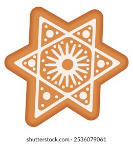 Vector Christmas gingerbread in star shape for decorating winter gingerbread illustrations. Baking with icing