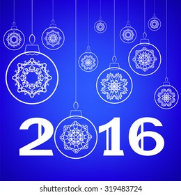 Vector Christmas Glass Ball Isolated on Blue Background