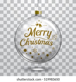 Vector christmas glass ball on transparent background. Xmas ball decoration template can use any color background