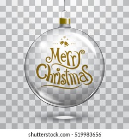 Vector christmas glass ball on transparent background. Xmas ball decoration template can use any color background
