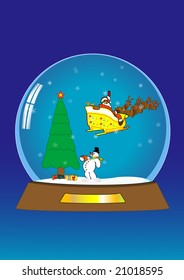 Vector of Christmas Globe with Santa's Sleigh, Snowman and Tree