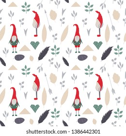 Vector christmas gnomes in red hat seamless pattern