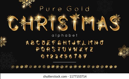 Vector Christmas  Gold Font And Alphabet