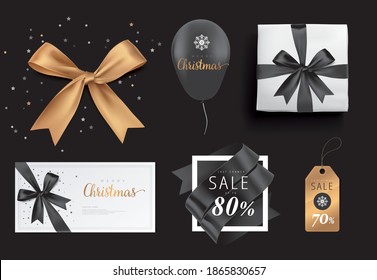 vector christmas golden and black bow gift set