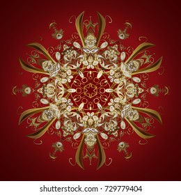 Vector Christmas golden snowflakes with doodles and dots on colorful background. Winter boarder. Vector pattern, Christmas background. Abstract border.
