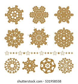 Vector Christmas golden snowflakes set on a white background
