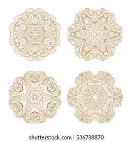 Vector Christmas golden snowflakes set on a white background