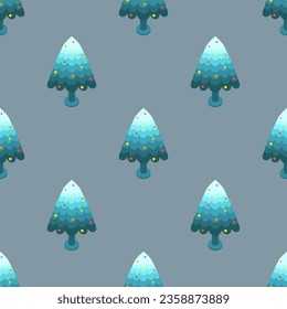 árbol de gradiente de navidad vectorial y bolas de ornamento patrón sin fisuras en verde gris