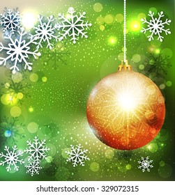 Vector Christmas green background with golden ball