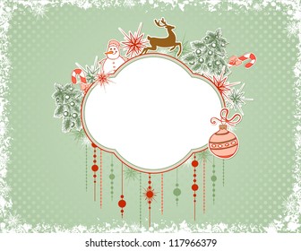 Vector Christmas green background with snowflakes and decorations