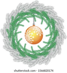 Vector christmas green and grey wreath with christmas ball