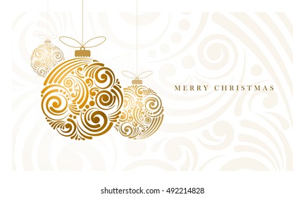 Vector Christmas greeting card with abstract swirl Christmas balls.
